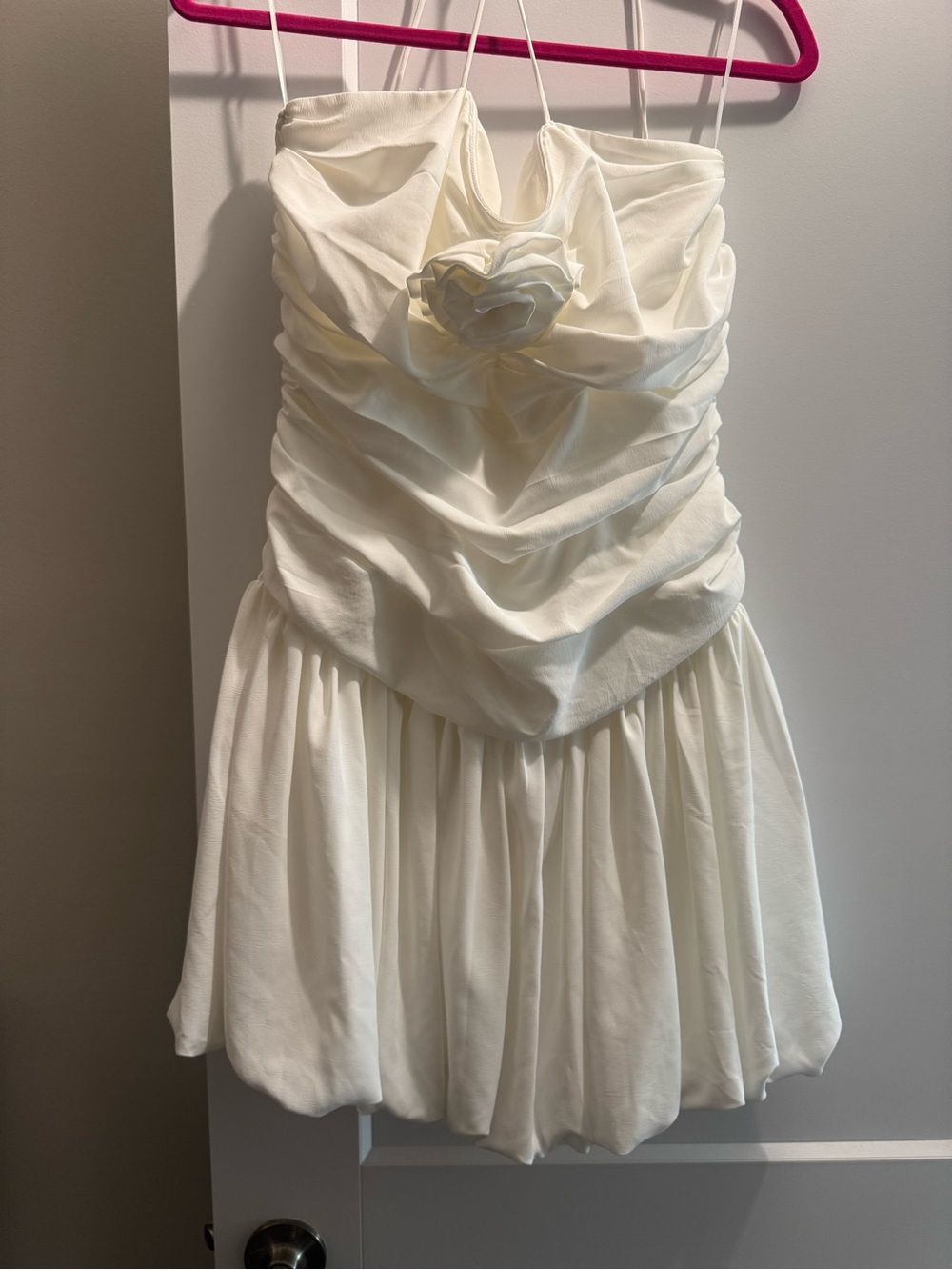 Lucy Paris Ivory Strapless Floral Ruched Mini Dress